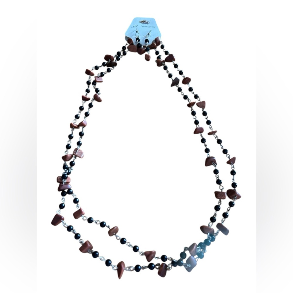 Chic Brown and Black Beaded Necklace & earrings set